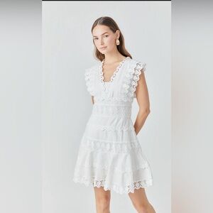 ENDLESS ROSE PLUNGING NECK LACE TRIM DRESS